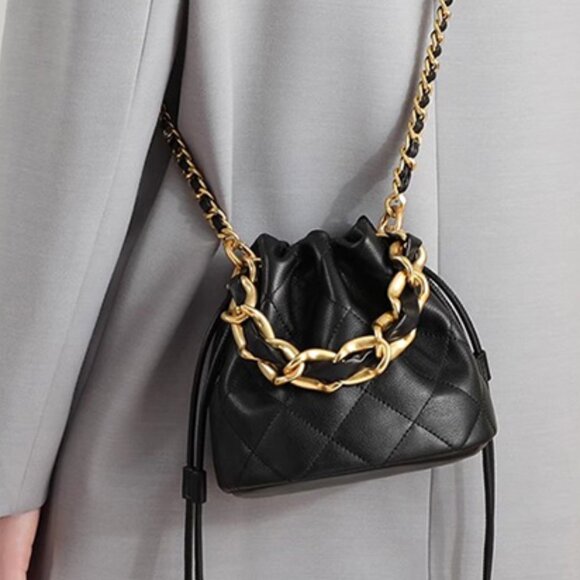 Neiman Marcus Lambskin Leather Small Top Handle Bucket Bag - Picture 2 of 6